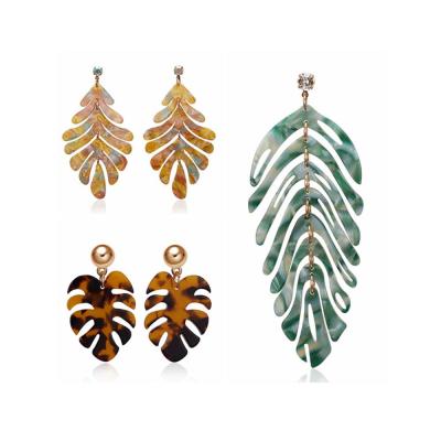 China BOHEMIA 2020 New Arrivals 9 Designs Resin Acrylic Monstera Leaf Drop Earrings Acetate Palm Leaf Earrings for sale