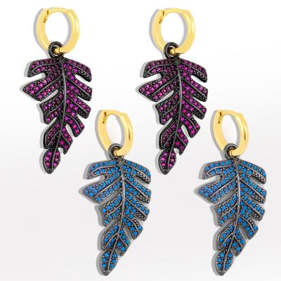 China Vintage Lead Free Nickel Free Luxury Jewelry Colorful Rhinestone Leaf Dangle Earrings Zircon Tree Leaf Clip On Earrings for sale