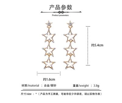 China CLASSIC 925 Needle 18k Gold Plating Faux Stone Star Pentagon Drop Earrings Long Silver Crystal Star Dangle Earrings for sale