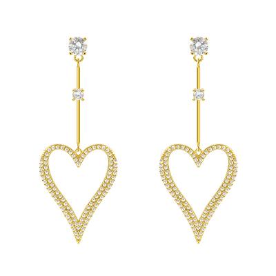 China March Expo Design Lead Free Nickel Free Fashion Crystal Love Heart Earring Rhinestone Long Hollow Heart Drop Earring For Girls for sale