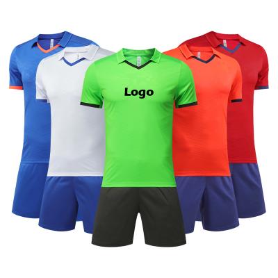 China Hot Sale Custom Logo Quick Dry Soccer Jersey Mesh polo shirt lapel 100% Polyester Football Uniform set For Men for sale