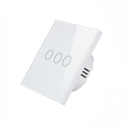 China Wireless Power On/Off Smart Wifi Light Touch Wall Light Tempered Glass 3 Strip Electric Power Switch for sale