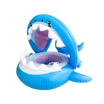 China Kid Summer Fun Baby Swimming Ring Toddler Float With Canopy Inflatable Shark Infant Pool Float For Age 6-36 Months for sale