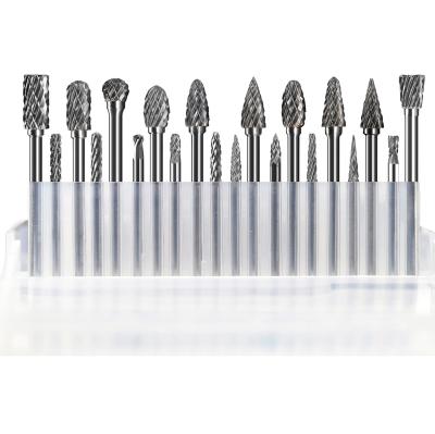 China 20 Pcs Metal Carving Carbide Burrs Set 3x3mm 3x6mm 1/8 Inch 3mm Shank Diameter Double Cut Engraving Wood Type Metal Mix Rotary File for sale