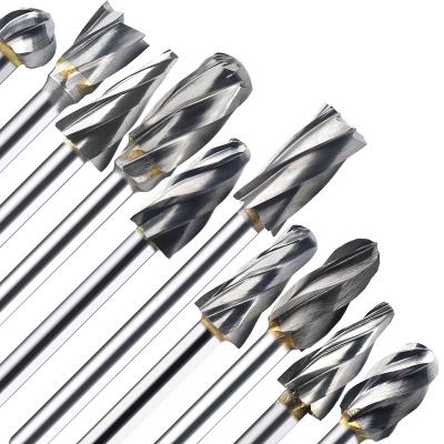 China 10 Pcs Aluminum 1/8 Inch Rotary Shank Carbide Burrs Set For Single Cut File 3*6mm Aluminum Cutting Kit Engraving Carving Metal Router Bit for sale