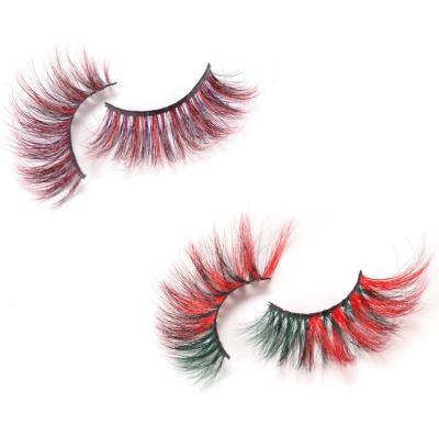 China Wholesale Promotion Christmas Thick 18 Mm Handmade Lashes Color Mink Lashes Fake Lashes for sale