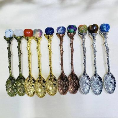 China Wholesale Natural China Long Handle Gemstone Amethyst Stainless Steel Coffee Tea Ice Cream Spoon for sale