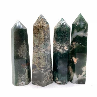 China Wholesale Natural Healing China Agate Moss Stone Crystal Magic Wand For Home Decoration for sale