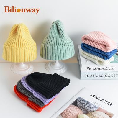 China COMMON wholesale custom embroidery logo cotton beanie toddler baby winter thick knit kids beanie hat for sale