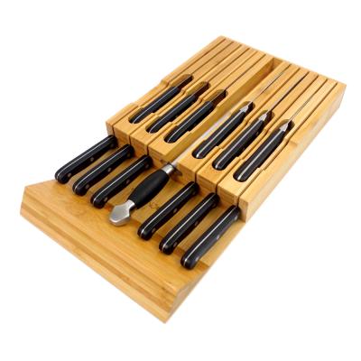 China Bamboo Organizer Knife Drawer Insert 12 Knives In-Drawer Knife Block Holder Disposable Natural Bamboo Kitchen for sale