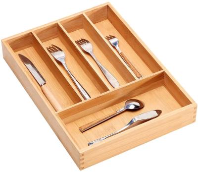 China Sustainable Bamboo Cutlery Tray Kitchen Utensil Silverware Flatware Drawer Organizer Dividers With 5 Compartment for sale