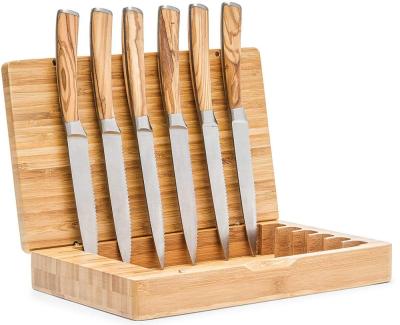 China Disposable Stainless Steel Bamboo Blade Storage Box Knife Handle 6pcs Wooden Knife for sale