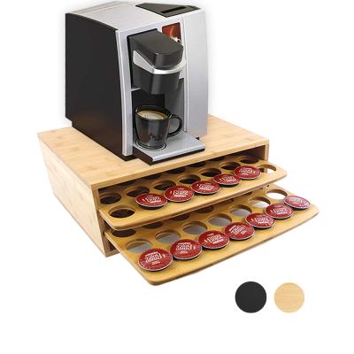 China Viable Hot Sales Bamboo Coffee Rack Storage Organizer with 2 Tire Drawer, Coffee Cup Rack for sale