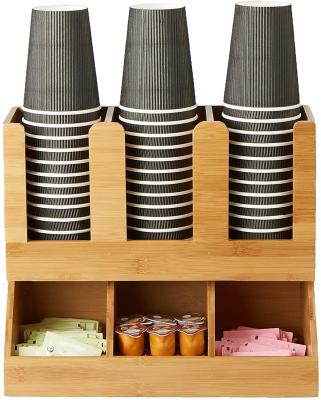 China 6 Compartment Sustainable Bamboo Coffee Breakroom Condiment and Cup Storage Upright Organizers, Brown for sale