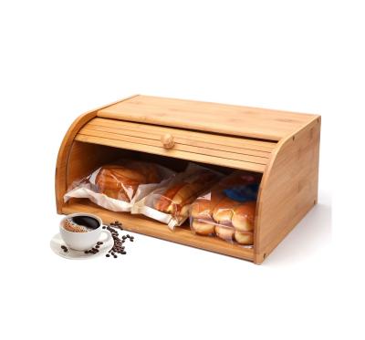 China Large Freshness Preservation Bamboo Bread Box Cylinder Desktop Bamboo Bread Storage Bin Wooden For Kitchen for sale