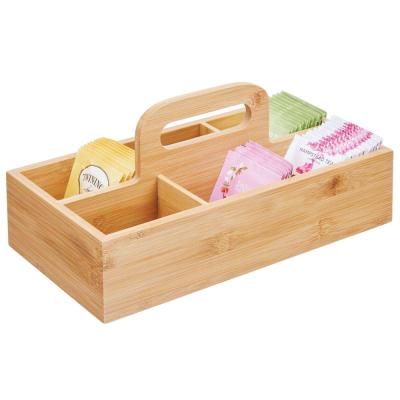 China Viable Divided Bamboo Wooden Compact Organizer Caddy Tote Bin 6 Section Tea Storage for sale