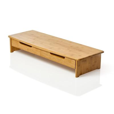 China (Other) Adjustable Modern Bamboo TV Stand and Riser with Double Pull-Out Drawers for sale