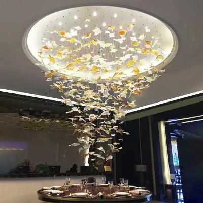 China Modern hotel lobby customization large sand table lamp hall maple leaf art hanging crystal k9 chandelier for sale