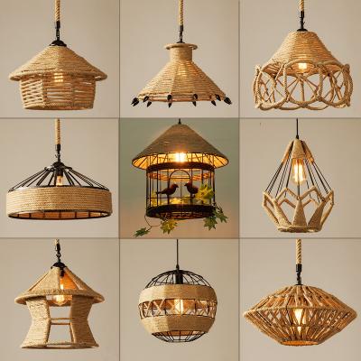 China Modern Creative Industrial Hemp Rope Wrought Iron Cafe Bar Vintage American Vintage Rope Cage Decorative Chandelier for sale