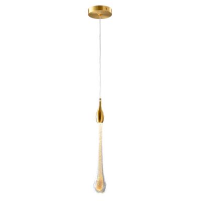 China Modern Gold Luxury Copper Glass Led Lamp Single Small Raindrop Head Chandelier Nordic Simple Bedside Hanging Pendant Light for sale