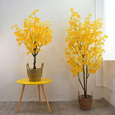 China Wholesale minimalist artificial ginkgo tree/yellow ginkgo leaf bonsai green plant indoor pot for sale