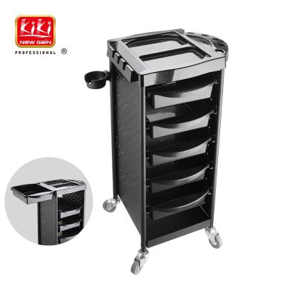 China KIKI NEWGAIN Black Fashion Beauty Salon Drawer Trolley Barber Trolley Trolley Salon Trolley for sale