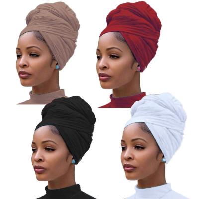 China ELLEWIN Designer Head Wraps Turban Hip Hop Knit Headwraps Hair Scarf Solid Color Head Band Urban Breathable Long Tie For Women for sale