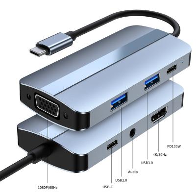 China Type-c ARK Enabled 7 Devices in 1type c industrial usb c hub aluminum alloy adapter usb c docking station with ethernet for macbook for sale