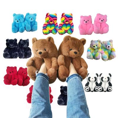 China 2021 Fashion Trend Kids Mommy and Me Toddler Plush One Size Fits All Home Shoes Adult Teddy Bear Slippers for Women Girls for sale