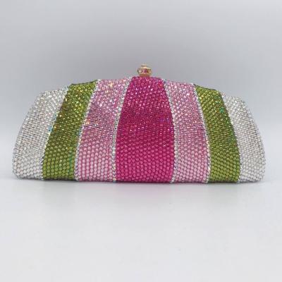 China Luxury Factory Wholesale Colorful Rainbow Women's Crystal Clutch Evening Bags Metal Box Wedding Diamond Bridal Purses for sale