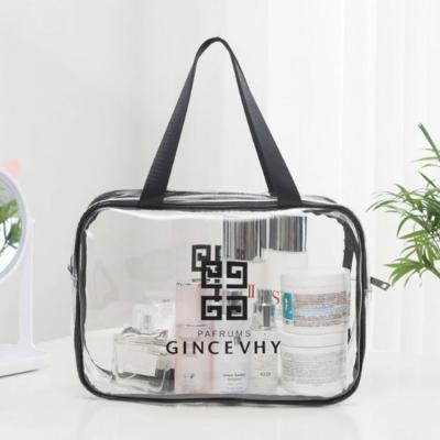 China Custom professional cosmetic bag beauty pouch clear makeup travel zipper bag luxury cosmetic transparent dustproof shockproof waterproof closure black with logo for sale