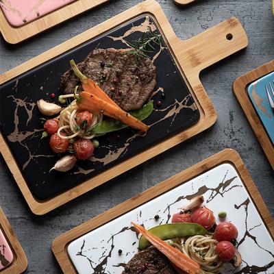 China Steak plate western cutlery viable set holz ceramic plate steak cutlery plate porcelain bowl dinnerware for sale