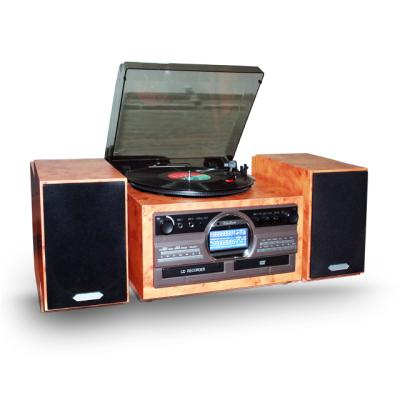 China Wooden Retro Turntable W/External Stereo Speakers AM FM Radio CD/DVD Record Player Cassette Player Vintage Turntable for sale