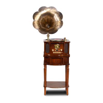 China Antique Wooden AM/FM Radio CD-MP3 Turntable Player E-618G-L23 With UFD/SD MP3 Playback And Built-in Speakers Big Horn for sale