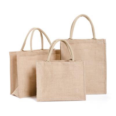 China Custom Logo Color Burlap Grocery Tote Bags Jute Eco-Friendly Handled Reusable Shopping Bag for sale