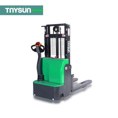 China Walking type electric stacking truck construction material stores lithi 24v50AH electric pallet stacker forklift for sale