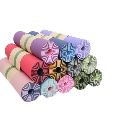 China Custom 6MM strip double-layer two color stripe yoga mat factory spot sports mat manufacturers wholesale for sale