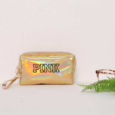 China Waterproof Pink Lady Customized PVC Gold Cosmetic Makeup Bag Travel Large Toiletry Bag Logo for sale