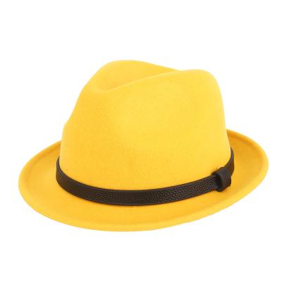 China Wholesale Durable British Short Curved Fedora Wool Yellow Womens Fedora Brim Womens Hats for sale