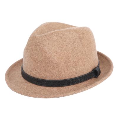 China 2021 Fedora Hats British Khaki Wool Curled Short Brim Custom Logo Durable Fedora Hats Unisex for sale