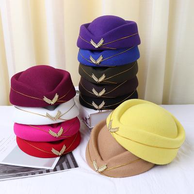 China Wheat Railroad Women Uniform Beret Ear Covers Airline Stewardess Beret Hats Wholesale for sale