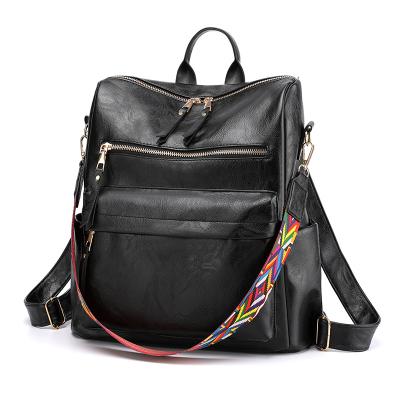 China Wholesale Anti-theft PU Leather Backpack Black Vintage Fashion Multifunctional Woman Straps Handbag for sale