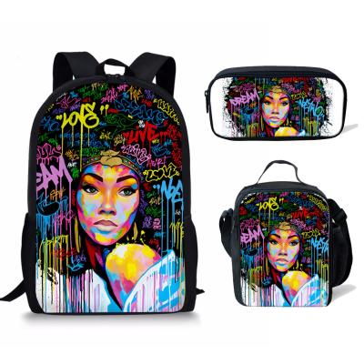 China Waterproof Kids School To Backpack Girls African Women Printing Children School Backpack 3 Pcs Set School Bags Satchel For Girl for sale