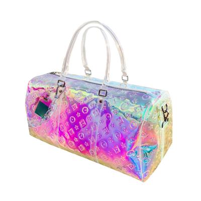 China Fashion PVC Travel Sports Fitness Tote Duffle Bag Chain Storage TPU Portable Shiny Large Luggage Bags for sale