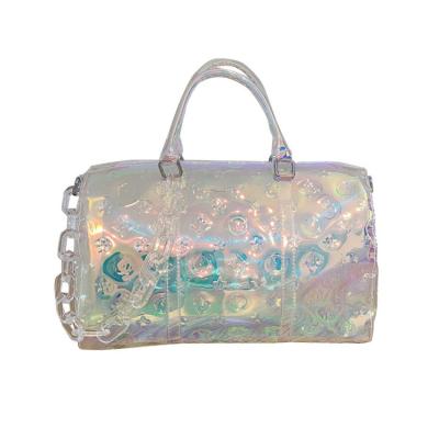 China Semi-transparent Luggage Bag Trendy Women's Fashion Laser Travel Bag Fitness Fashion Embossed Jelly Shoulder Bag for sale