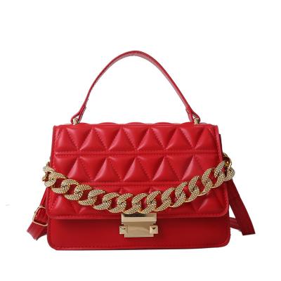 China Fashion PU Shoulder Messenger Bag Trend Portable Sling Bag Red Leather Single Cross - Body Handbag for sale