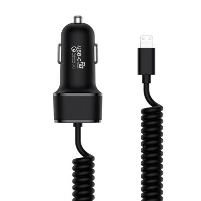 China Fast Charging Speed New MFi certified PD Car charger with coiled cable 6.5ft PD 20W 9V/2.22A for iPhone for sale