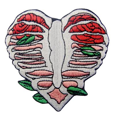 China 3D Anatomy Heart Shape Skeleton With Leaves Applique Badge Iron On Sew On Embroidery Embroidered Patch for sale