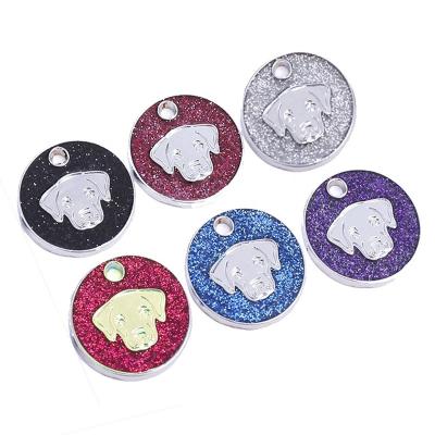 China Keepsake Gifts Round Dog Tag Metal Enamel With Glitter Labrador Pet Tags Accept Custom Information for sale