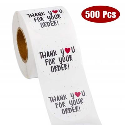 China New Decorative Hot Sale Style Sticker Roll White Round Thank You Logo Labels Custom Sticker for sale